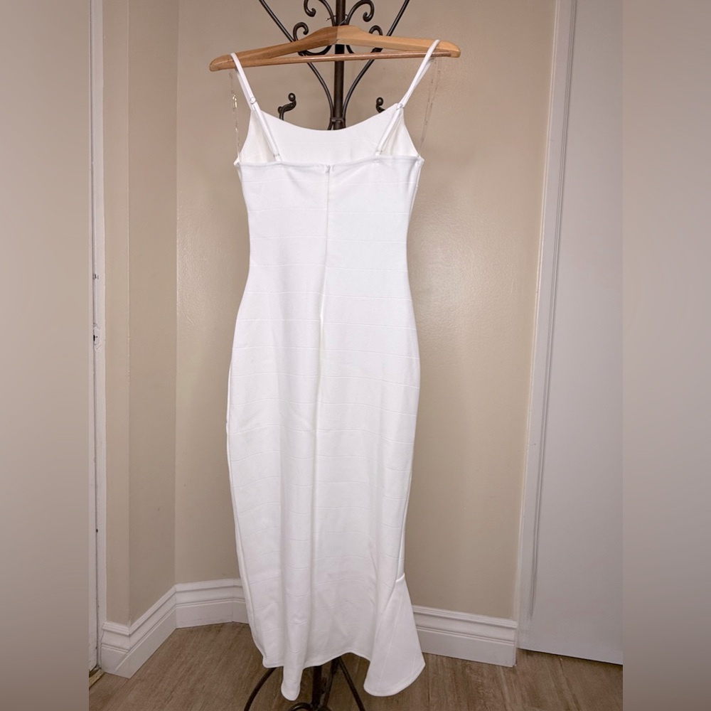 Iris- White Dress with Ruffle Slit - Picture 3 of 8
